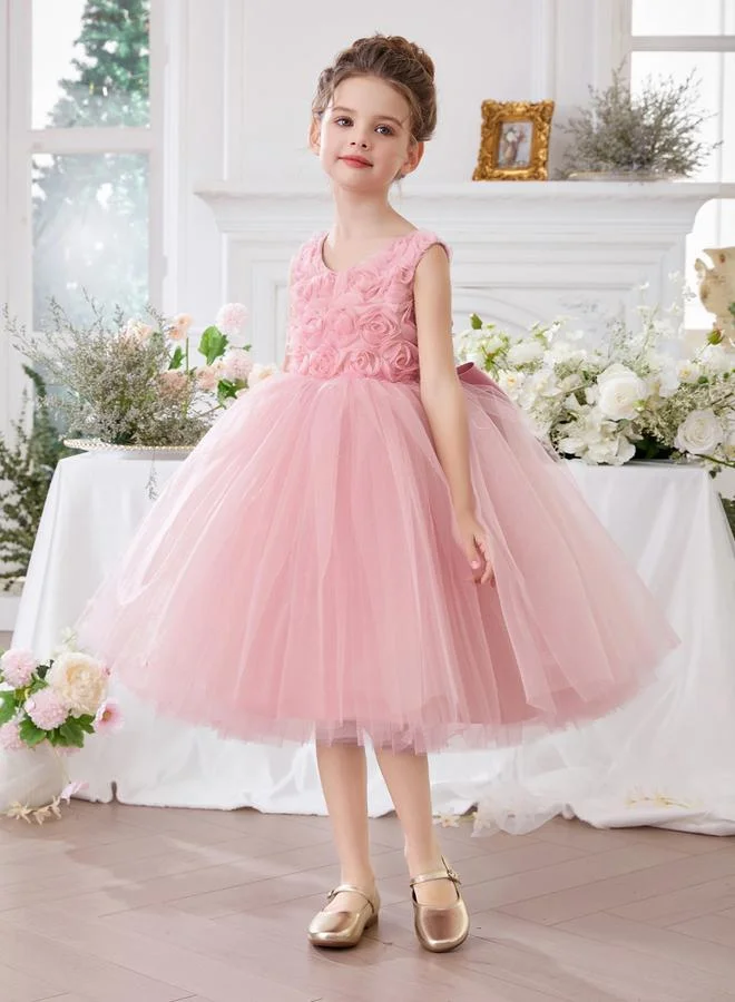 Take Two  Girls Pink Flower Details Mesh Sleeveless Dress for Women | Best Price UAE
